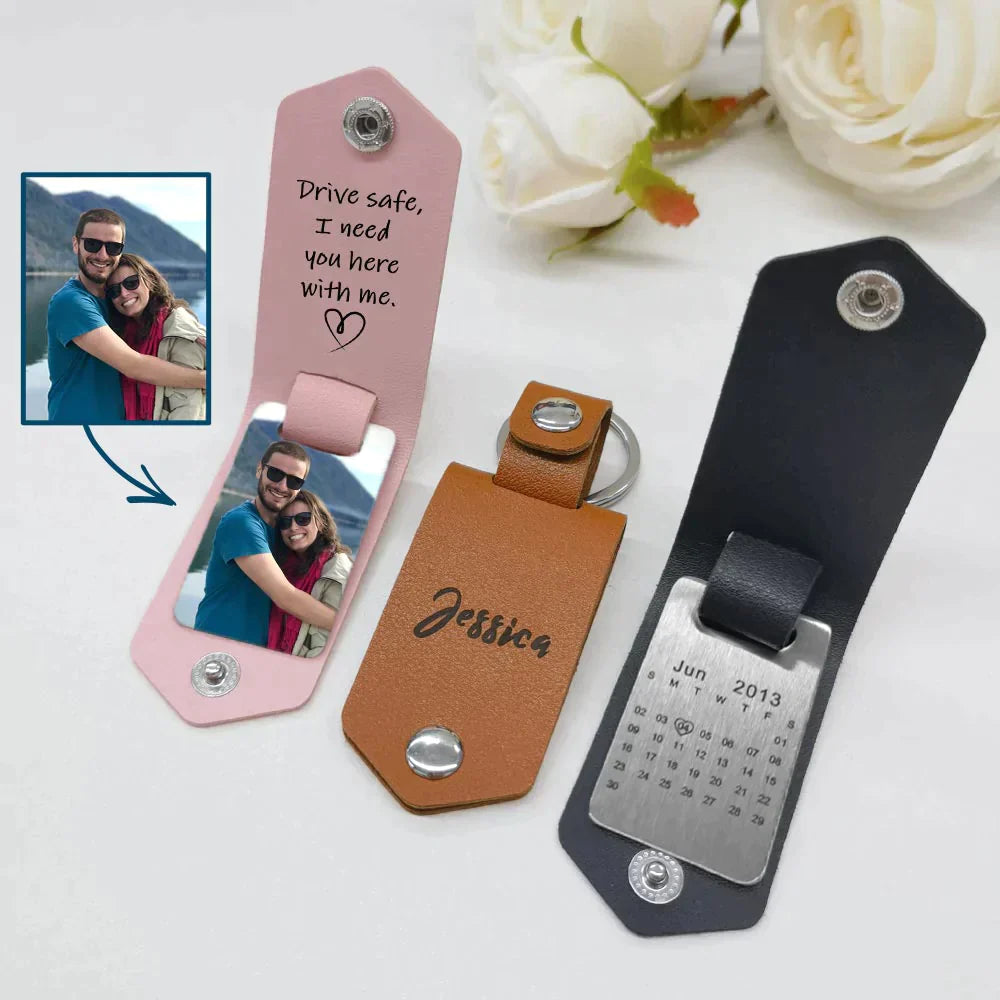 🌟Drive Safe My love Custom Leather Keychain Best Gift