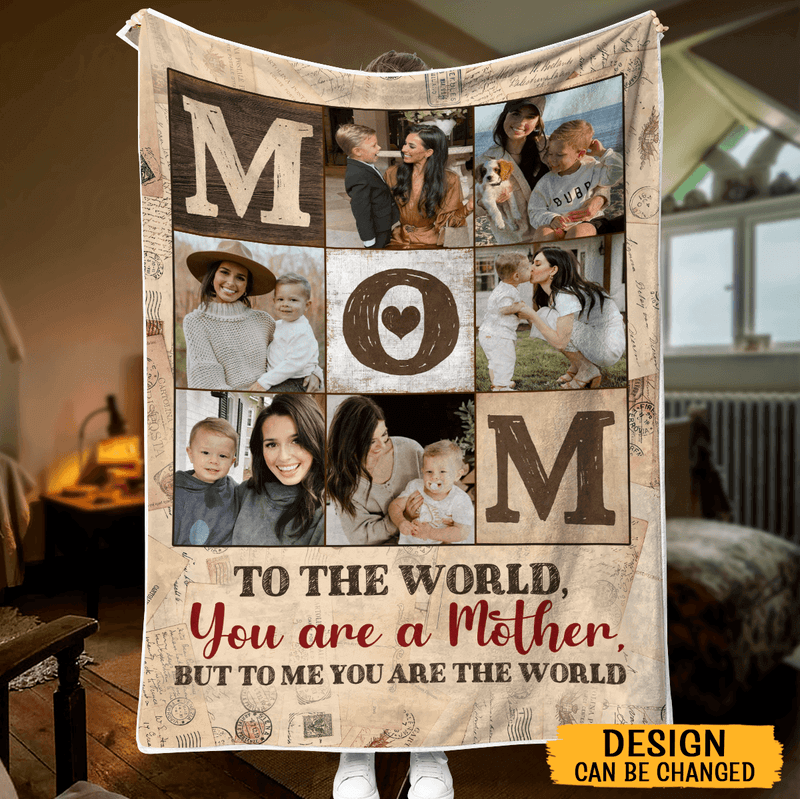 💖For Mom Blanket👩Personalized 6 photos Blanket To Me You Are The World Mother Mom
