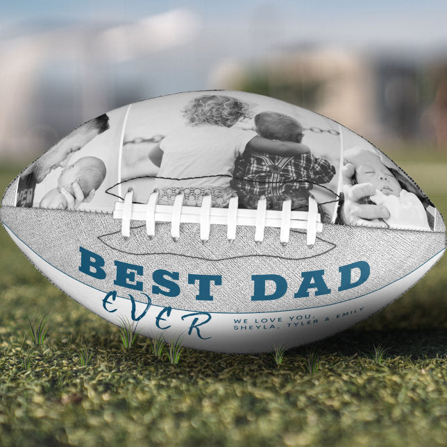 Rustic Blue Best Dad Father's Day 3 Photo Collage Football