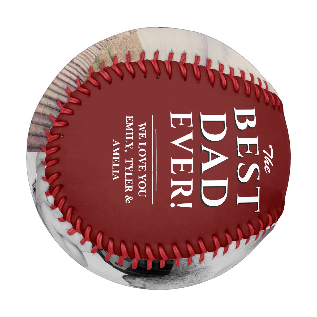 Red Best Dad Ever Father`s Day 2 Photo Collage Baseball