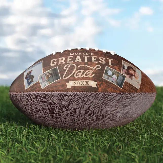 World's Greatest Dad Woodgrain Eight Photo Collage Football
